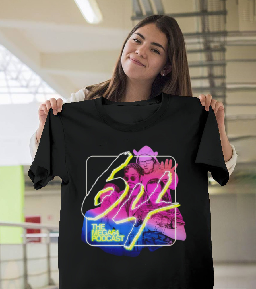 Mega64 Podcast Neon Style Visuals With Retro Characters T-Shirt