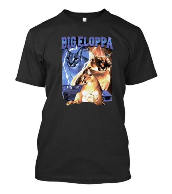 Big Floppa Lightning Caracal Trio With Lightning And Sports Car T-Shirt