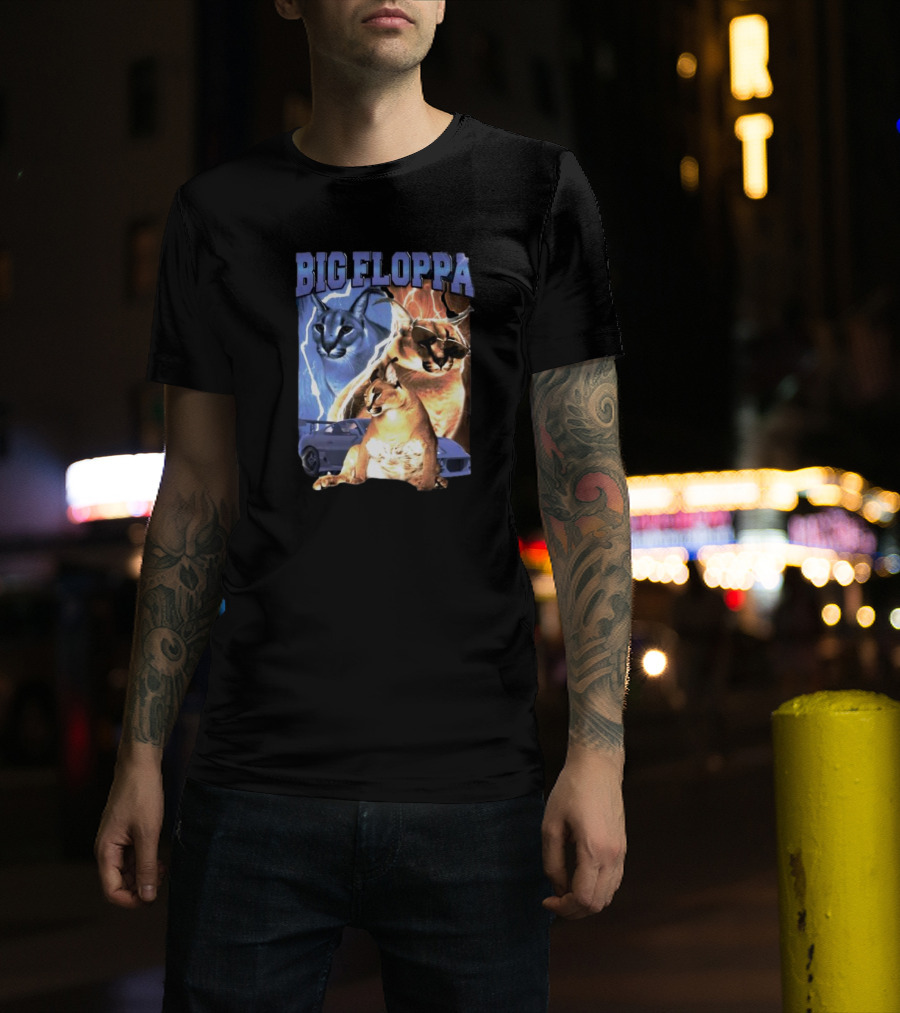Big Floppa Lightning Caracal Trio With Lightning And Sports Car T-Shirt