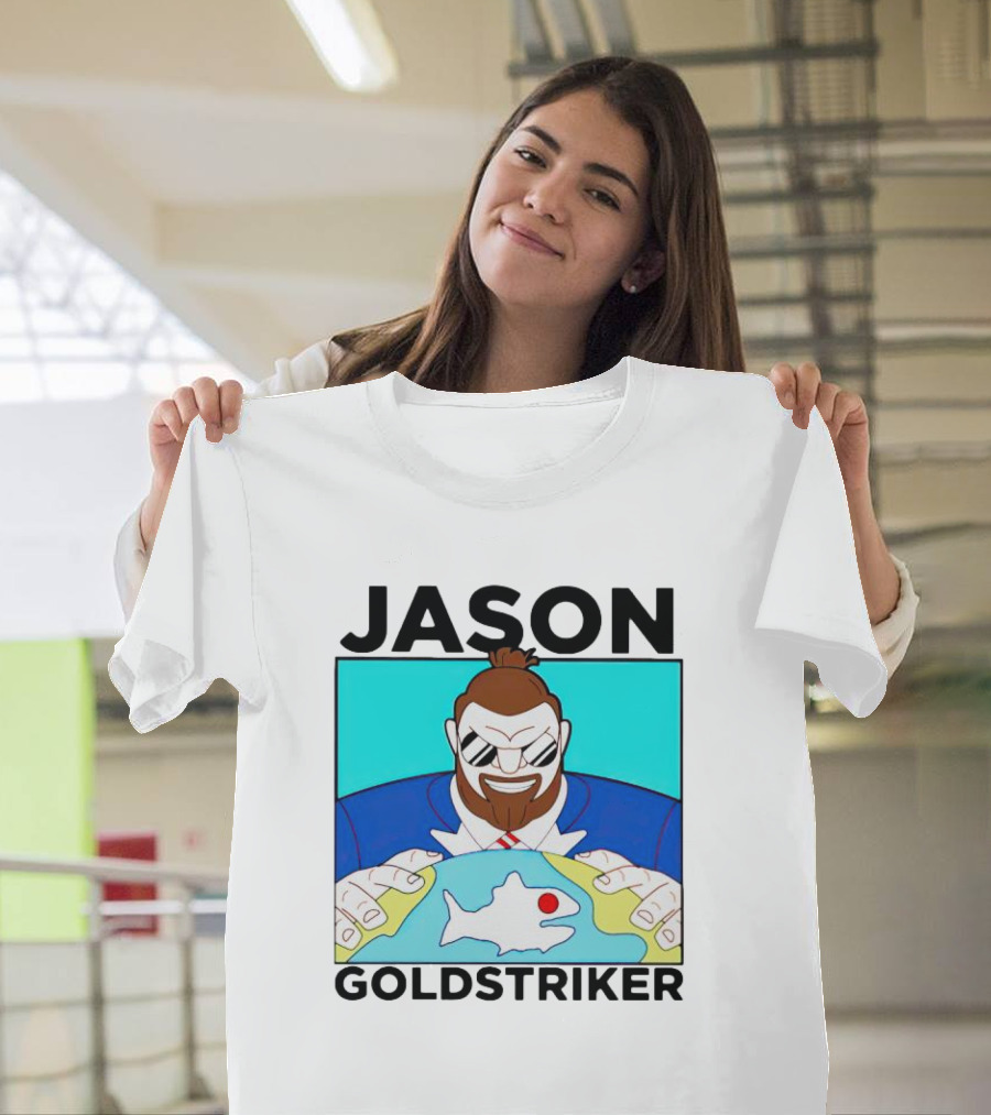 JASON GOLDSTRIKER Bold Character Holding Map With Red Marker T-Shirt