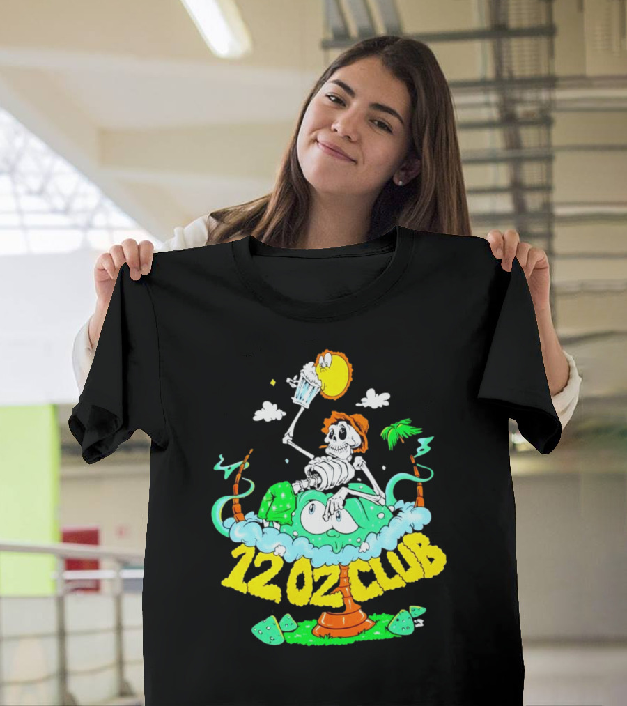 12 Oz Club Skeleton With Sunny Days Cheers Tropical Vibes T-Shirt