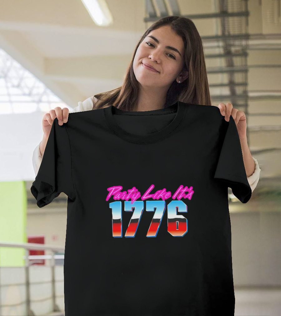 Party Like It’s 1776 Retro Neon Text T-Shirt