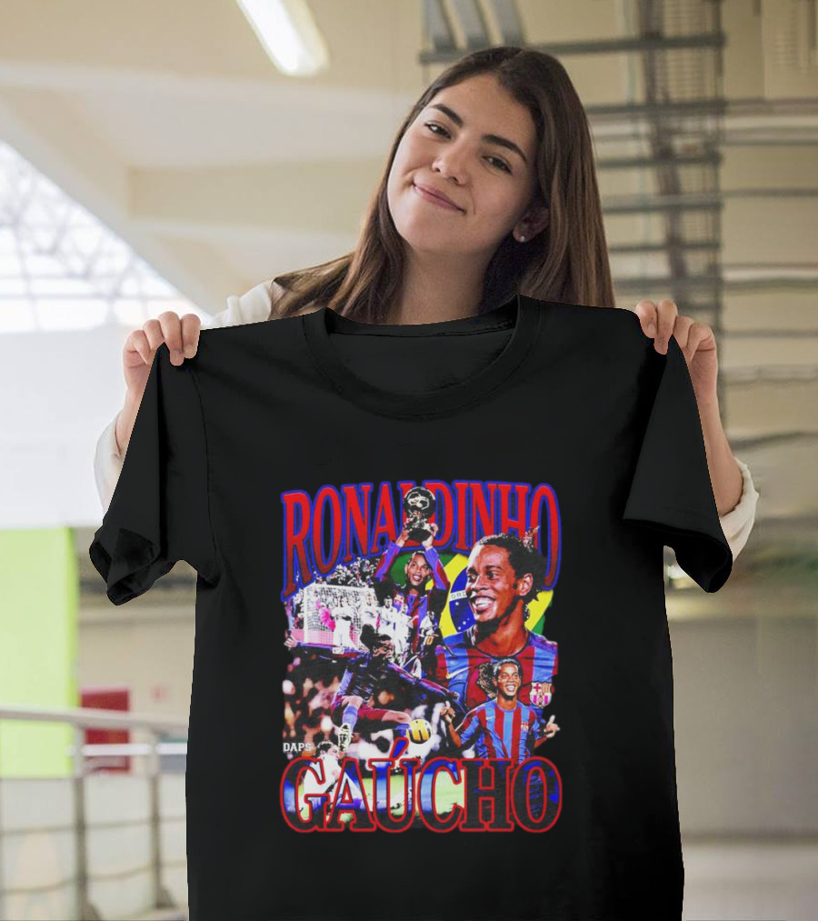 Ronaldinho Gaucho Barcelona Football Legend Retro Collage T-Shirt