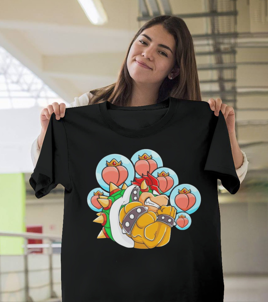 Bowser Peaches Peaches Peaches Tribute To Animated Villain With Hearts T-Shirt