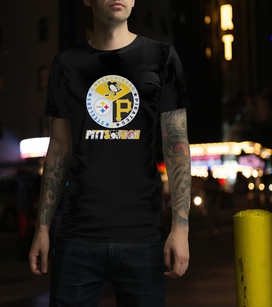 Penguins Steelers Pirates Pittsburgh Sports Team Logos Circle Badge T-Shirt