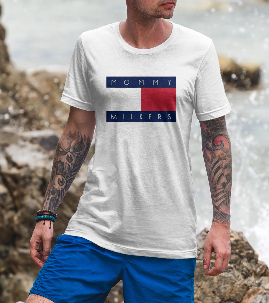 Mommy Milkers Logo Parody Tommy Flag T-Shirt