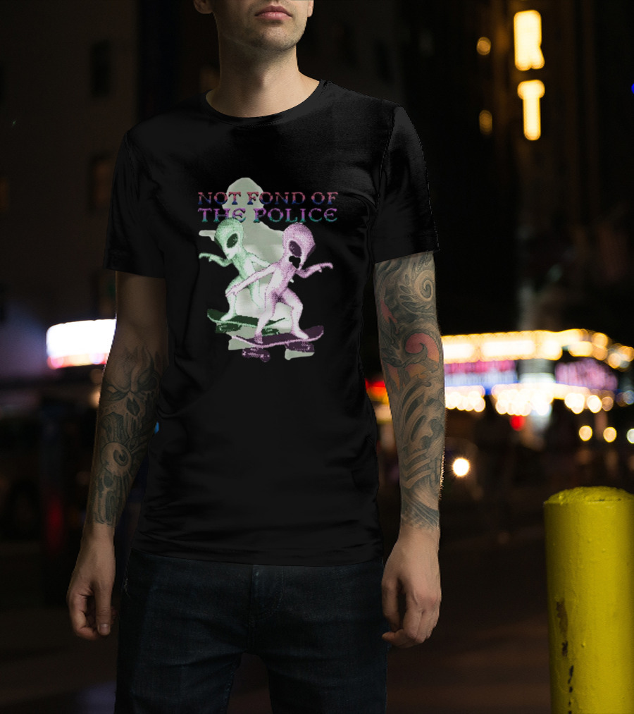 Not Fond Of The Police Alien Skateboarding Duo T-Shirt