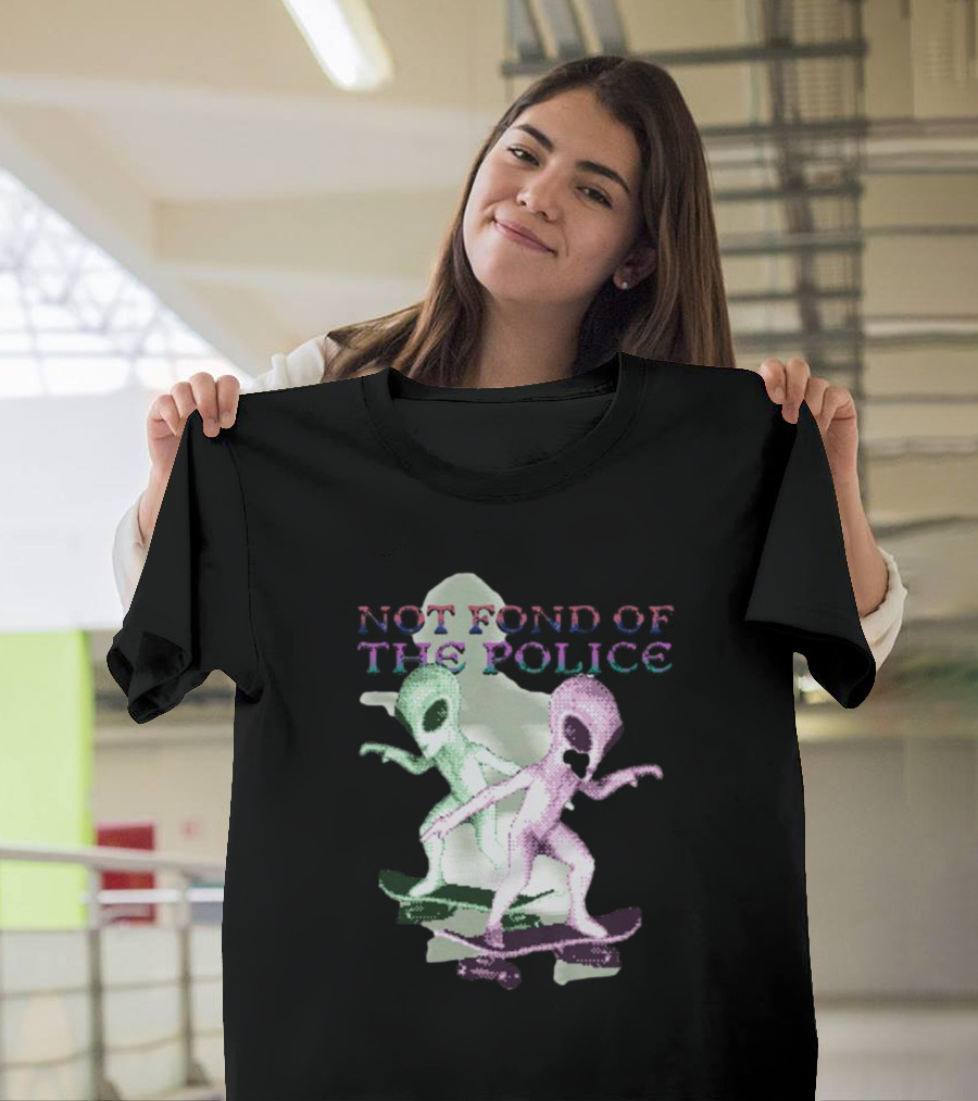 Not Fond of the Police Alien Skateboarding Duo T-Shirt
