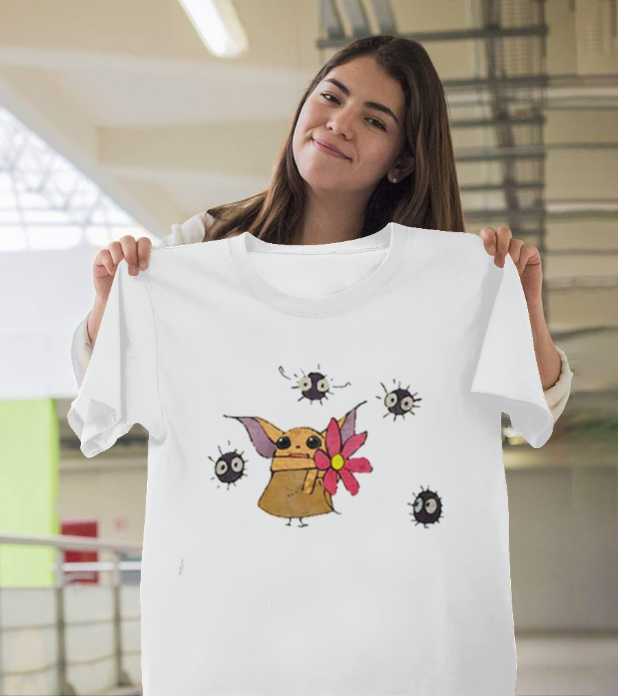 Star Wars Baby Yoda with Flower and Ghibli Soot Sprites T-Shirt