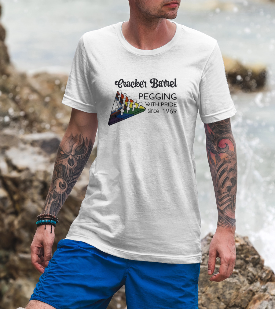 Cracker Barrel Pegging With Pride Since 1969 Rainbow Triangle T-Shirt