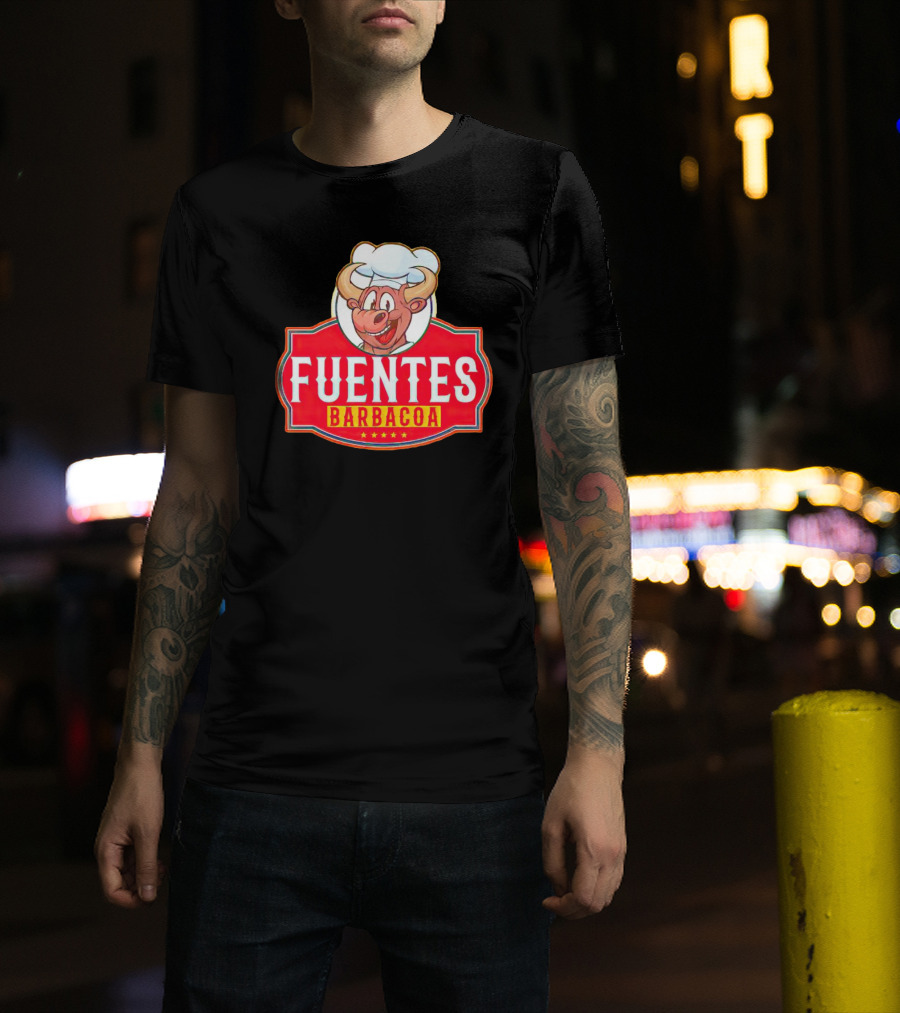 Fuentes Barbacoa Chef Cow Logo On Red Badge T-Shirt