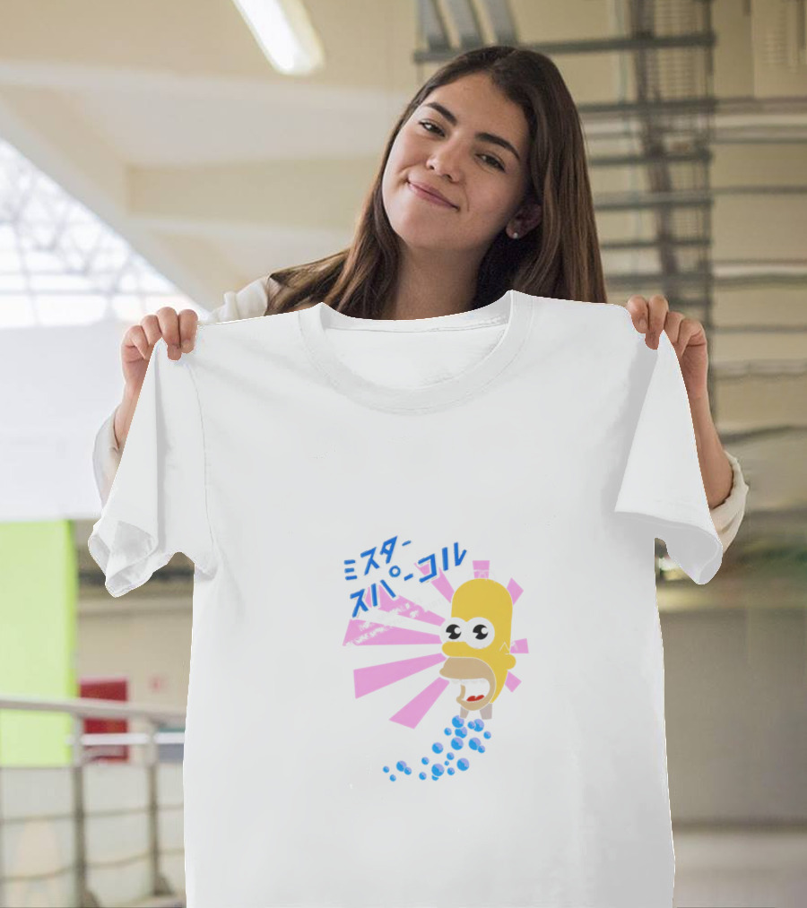 Mr. Sparkle Simpsons Japanese Typography Homer Head Pink Beams Blue Bubbles T-Shirt