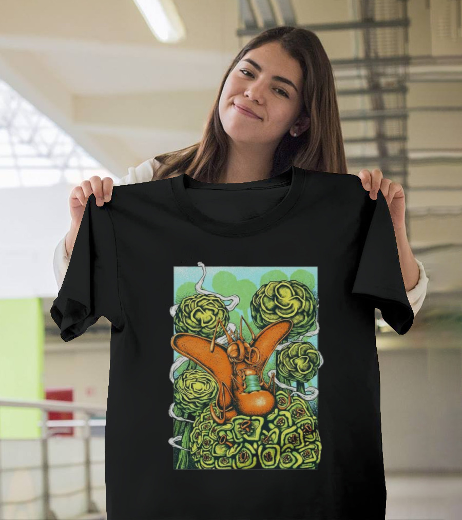 Chill Fly on Vibrant Green Floral Background T-Shirt