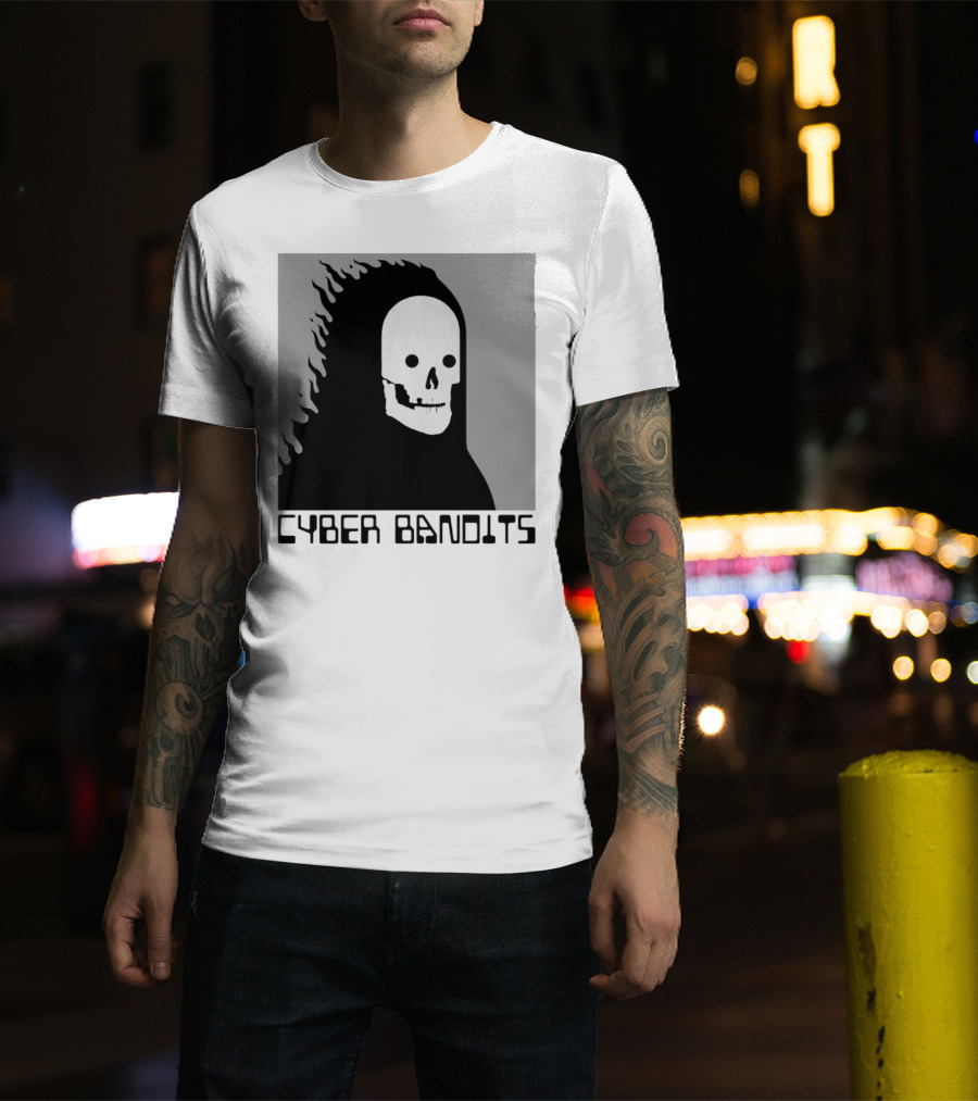 Flaming Reaper Cyber Bandits Skull T-Shirt