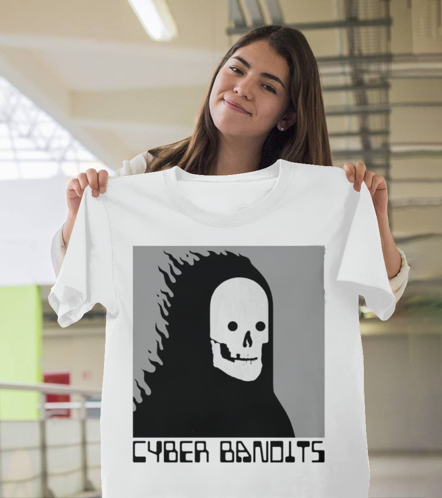 Flaming Reaper Cyber Bandits Skull T-Shirt