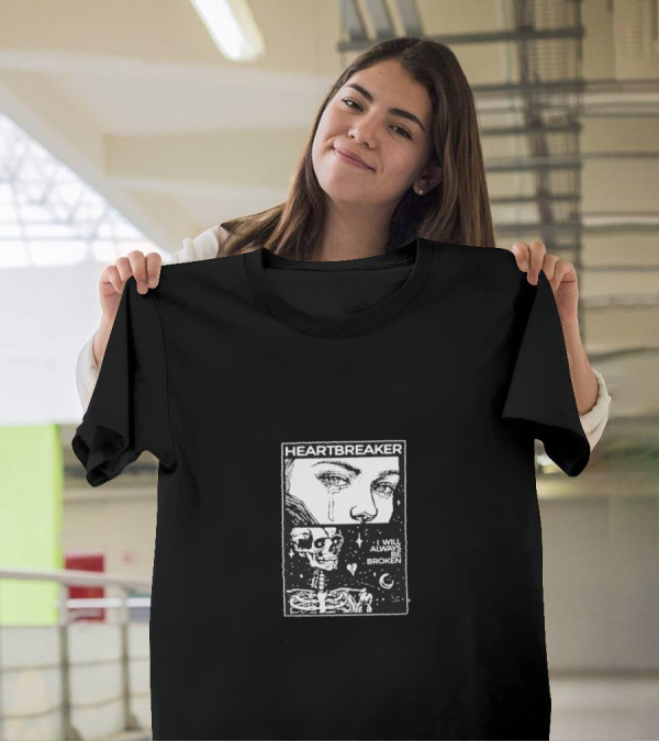 Heartbreaker Skull I Will Always Be Broken Crying Face Art With Skeleton And Stars T-Shirt