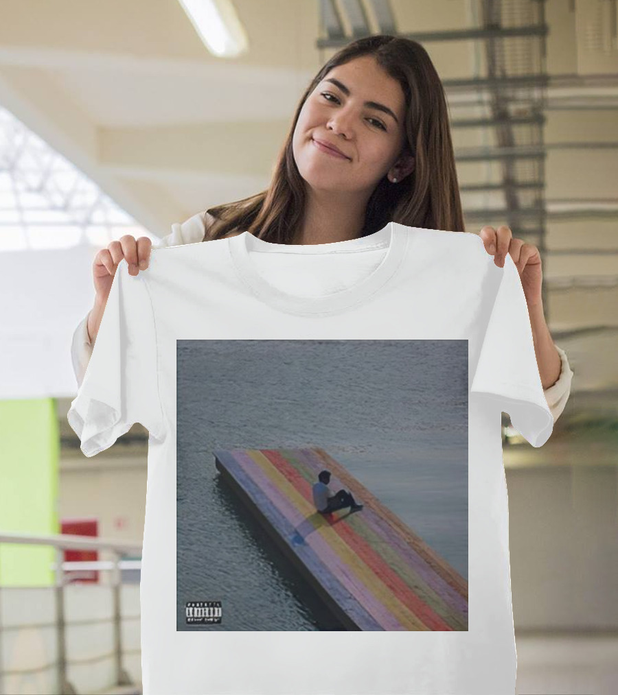 Baby Keem The Melodic Blue Album Cover Sitting on Colorful Dock in Water T-Shirt