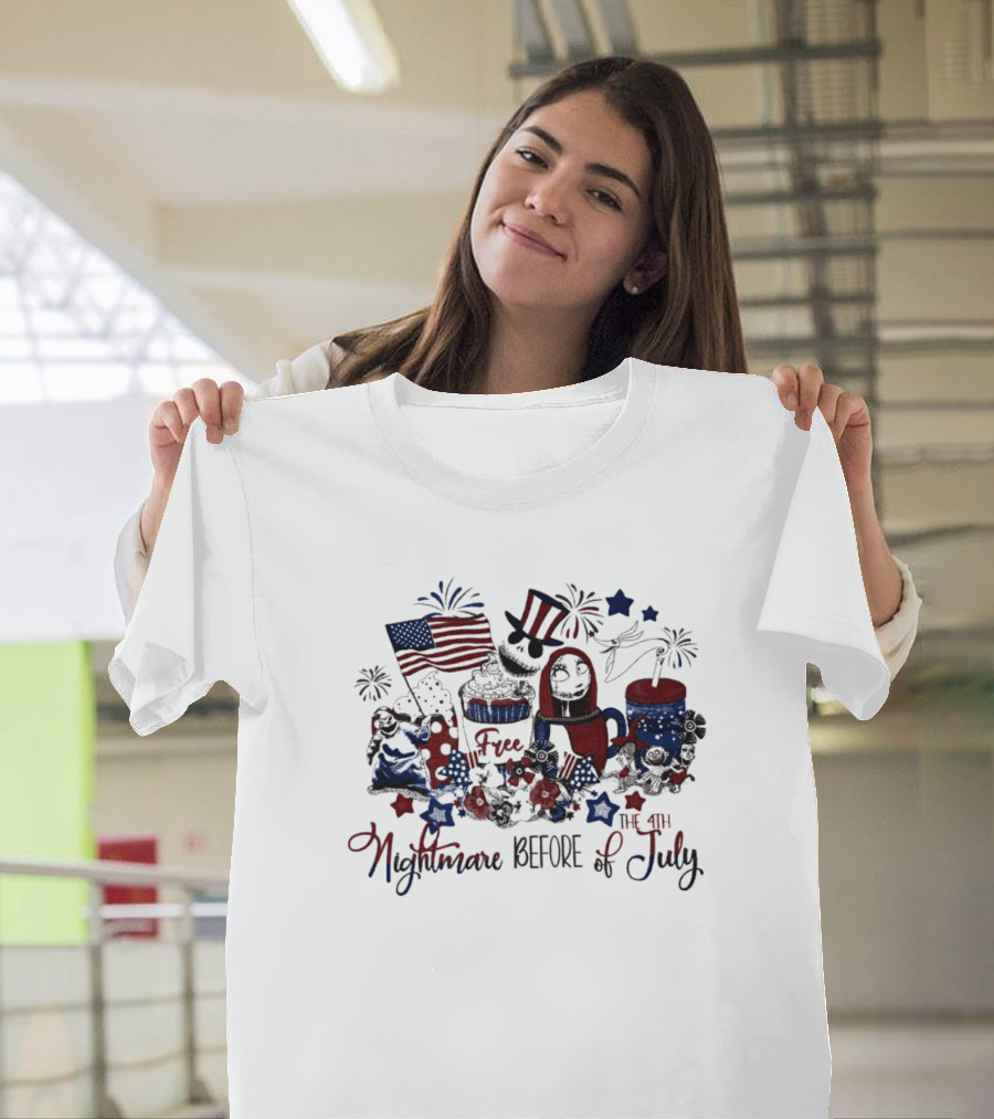 Nightmare Before the 4th of July with Patriotic Jack Skellington and Sally Scene T-Shirt