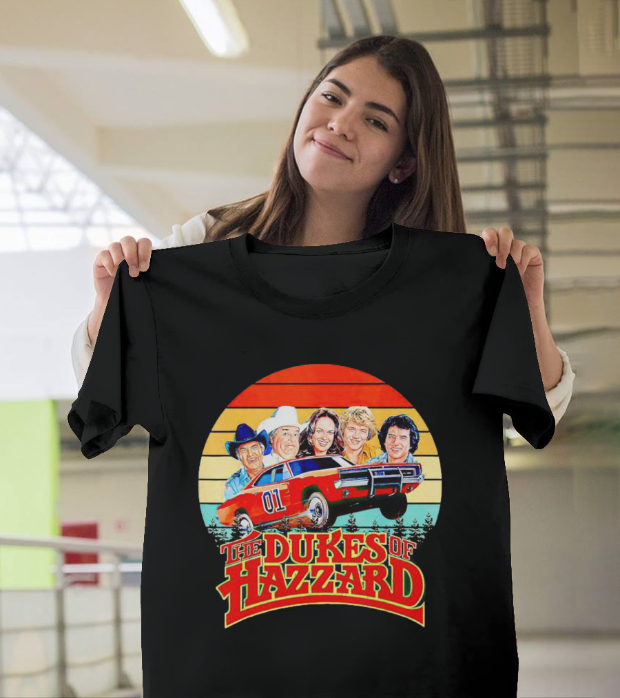 Vintage The Dukes Of Hazzard Characters With Dodge Charger 01 Retro Sunset T-Shirt