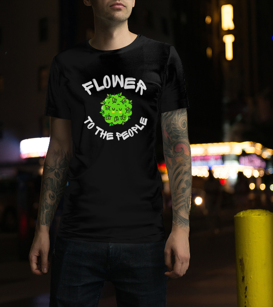 FLOWER TO THE PEOPLE Cute Green Plant With Smiling Face And Leafy Hair T-Shirt