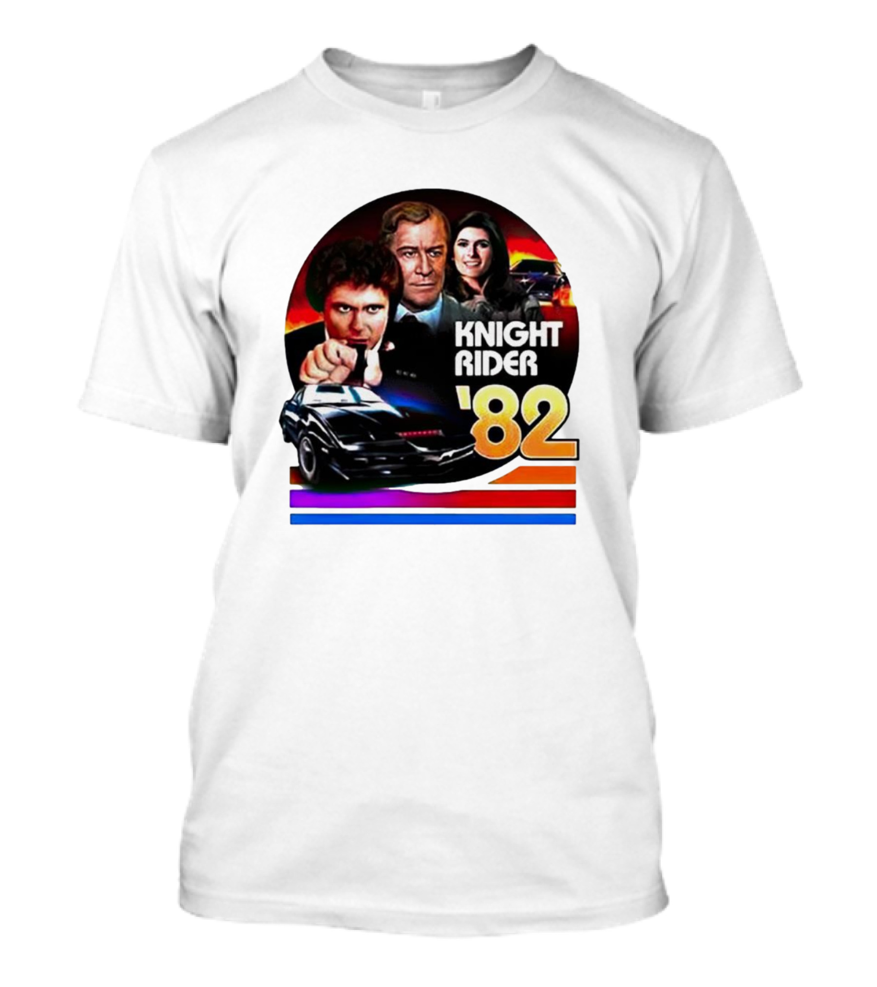 Knight Rider ’82 Retro Cast And Car Montage T-Shirt