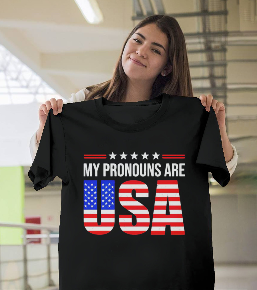 My Pronouns Are USA Patriotic Stars and Stripes Five Stars T-Shirt