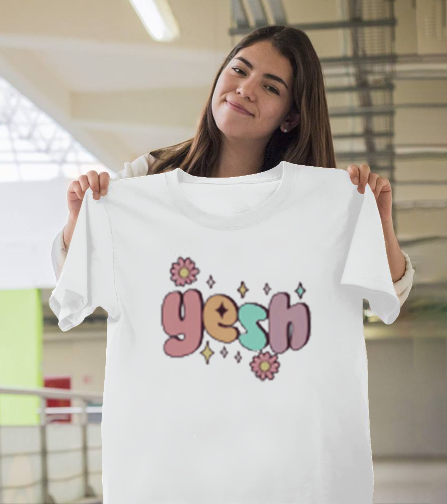 Lauren Derouen Yesh Colorful Floral Pastel Text With Flowers And Diamonds T-Shirt