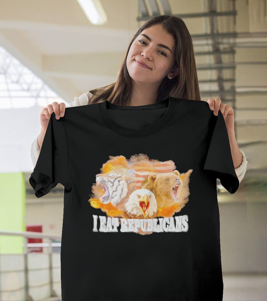 I Eat Republicans Tiger Eagle Bear American Flag T-Shirt