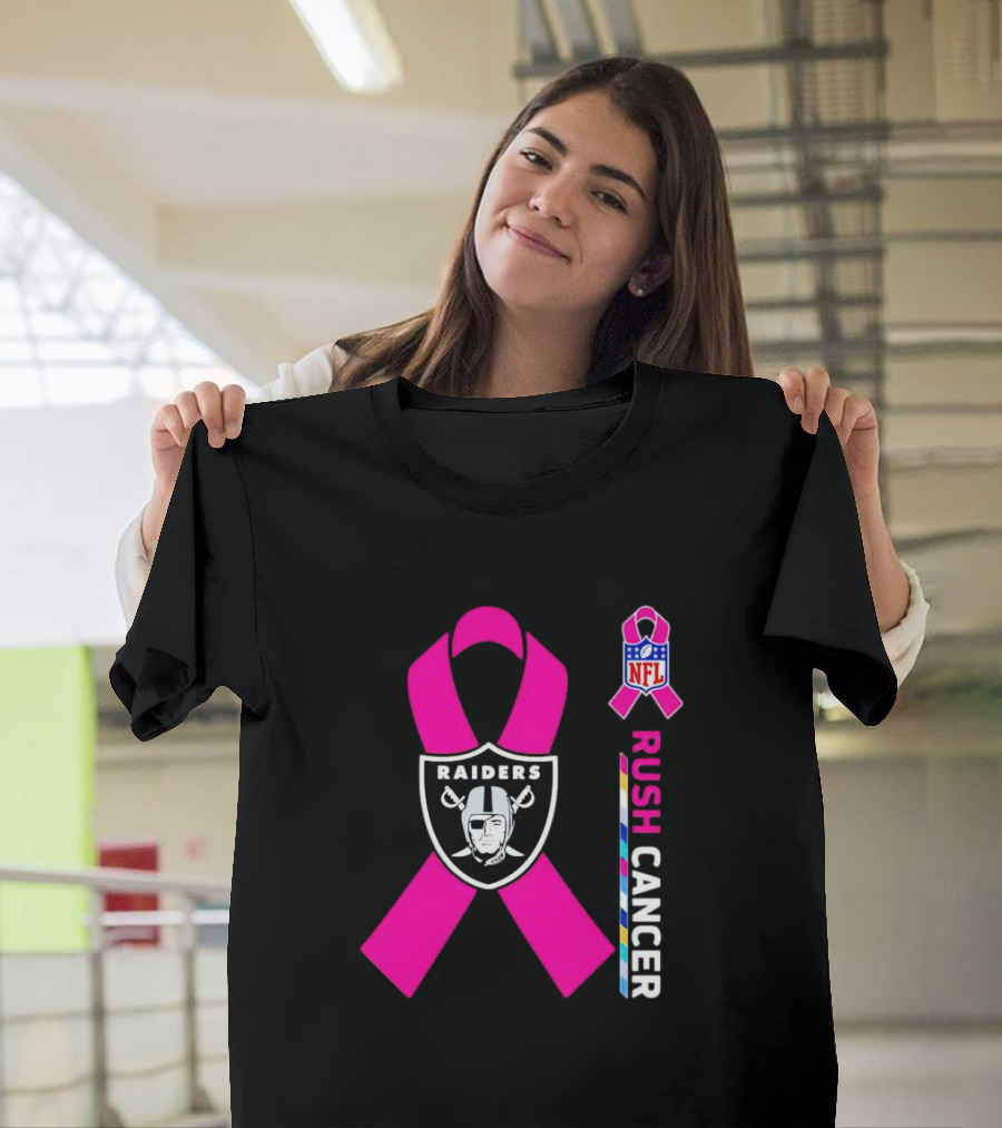 Las Vegas Raiders NFL Rush Cancer Pink Ribbon Awareness Promo T-Shirt