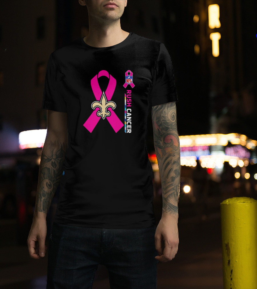 New Orleans Saints NFL Rush Cancer Awareness Pink Ribbon Fleur-de-lis T-Shirt