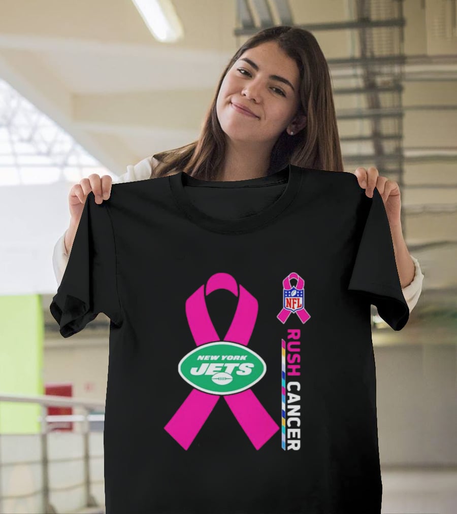 New York Jets NFL Rush Cancer Pink T-Shirt