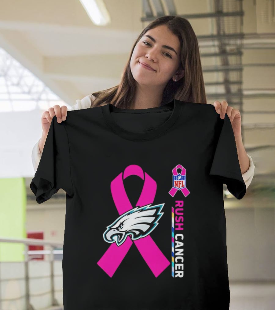 Philadelphia Eagles NFL Pink Ribbon Rush Cancer T-Shirt