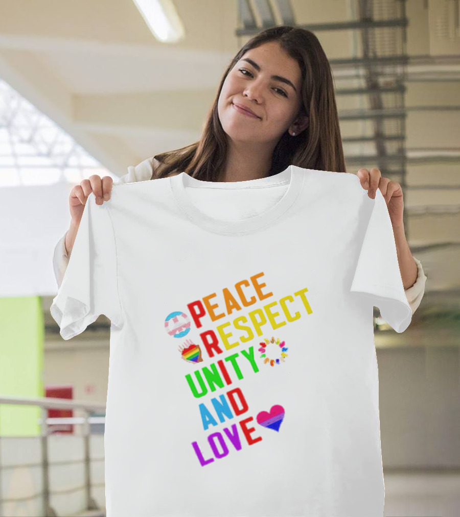 Pride Peace Respect Unity And Love Rainbow Symbols T-Shirt