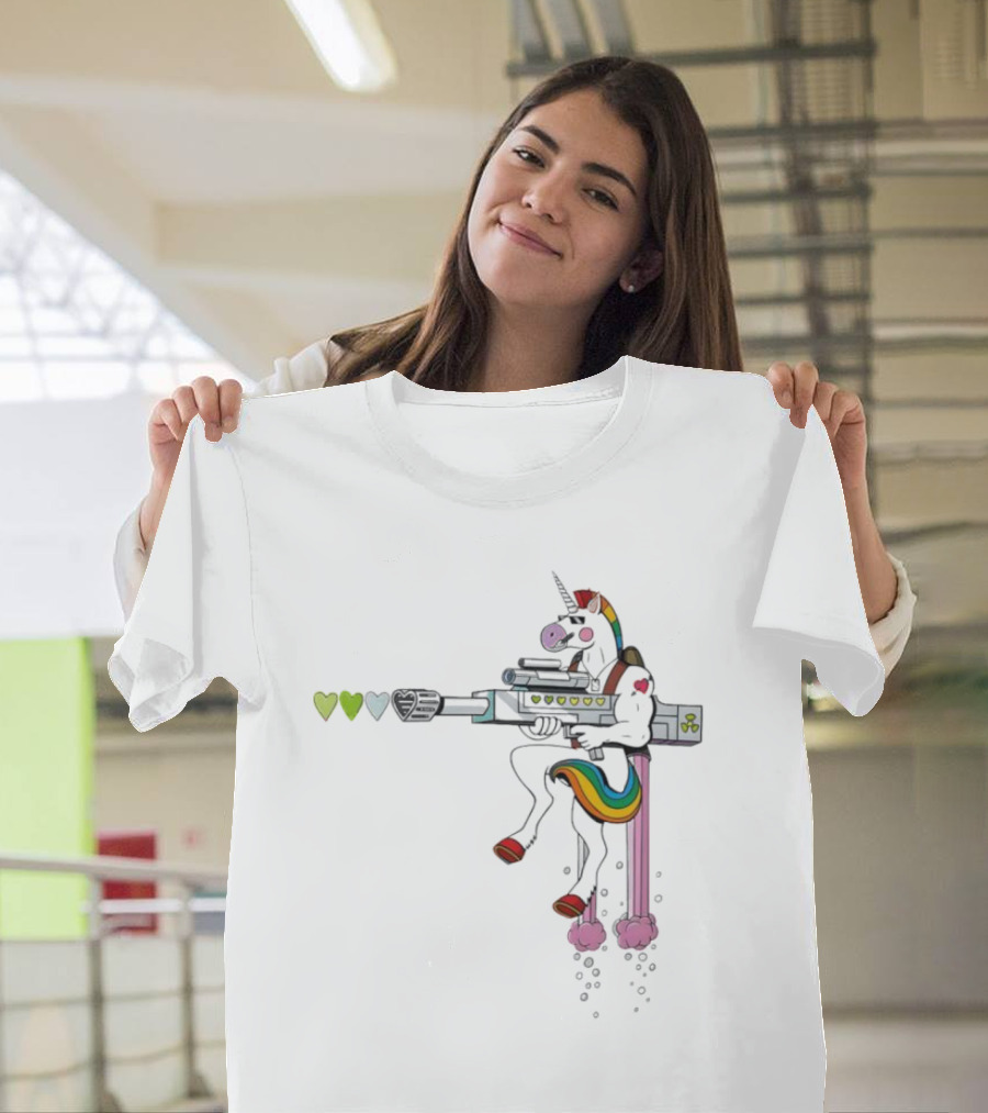 Unicorn Sniper With Rainbow Mane And Sniper Rifle T-Shirt