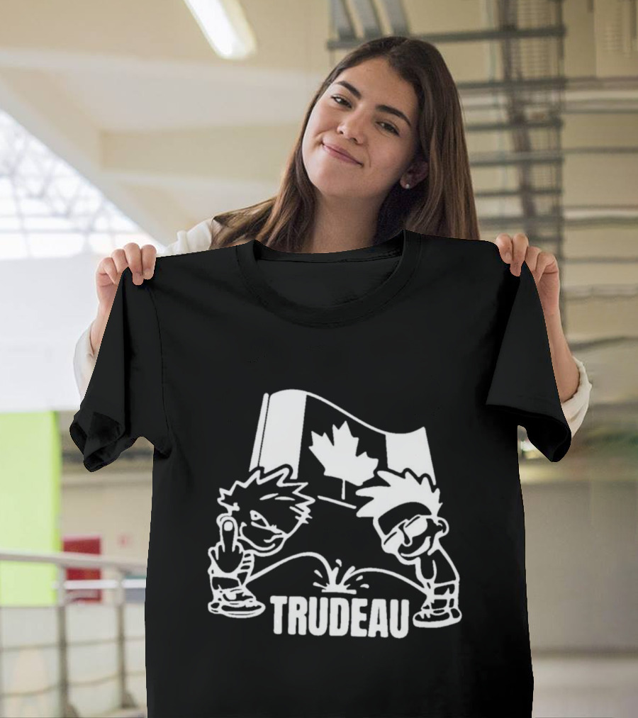 Calvin Peeing on Trudeau Canada Flag T-Shirt