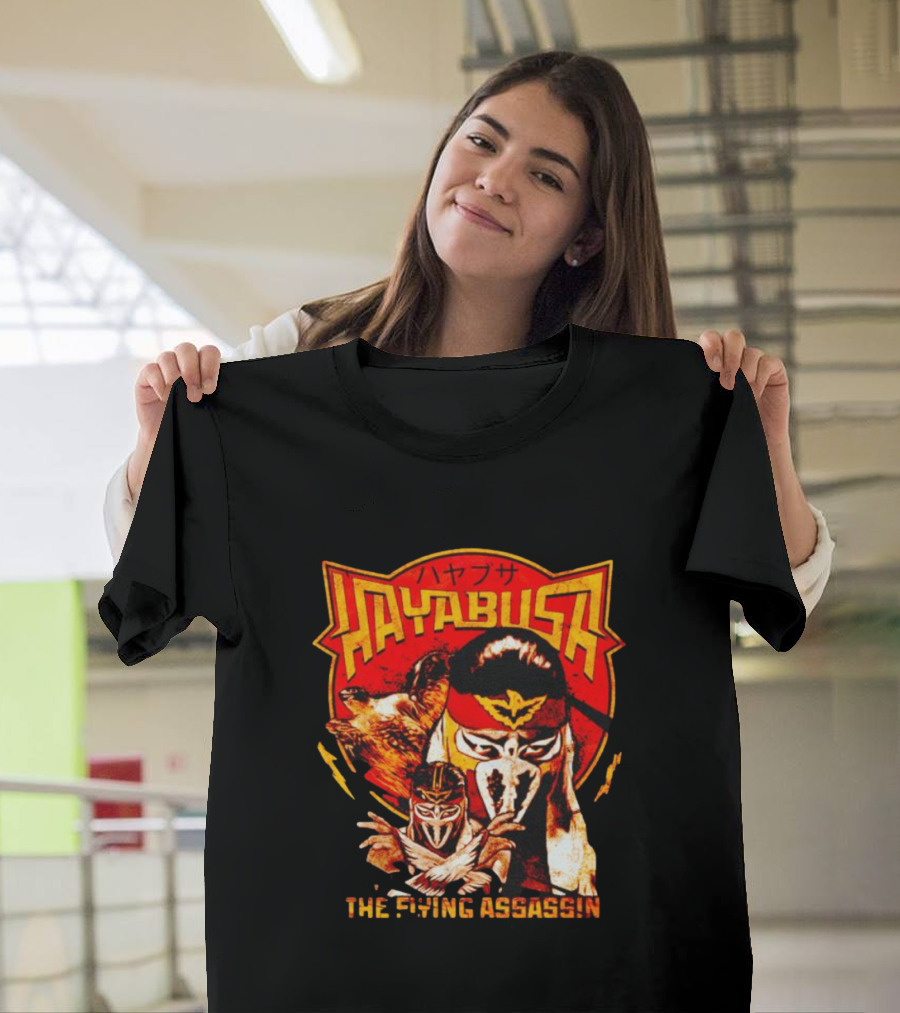 Hayabusa The Flying Assassin Ninja Warrior with Japanese Kanji and Eagle Motif T-Shirt