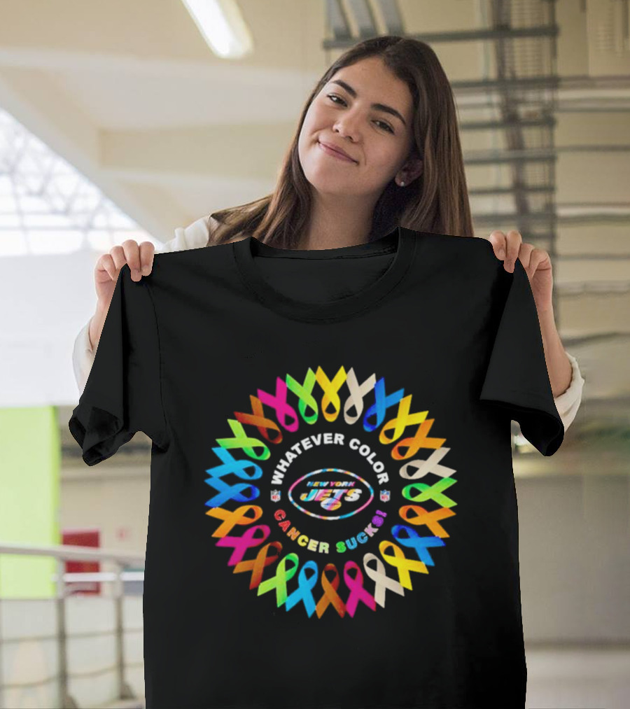 New York Jets Whatever Color Cancer Sucks Ribbon Circle T-Shirt