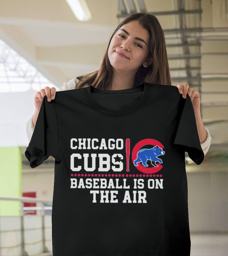 Chicago Cubs Baseball Is On The Air Blue Bear Emblem T-Shirt
