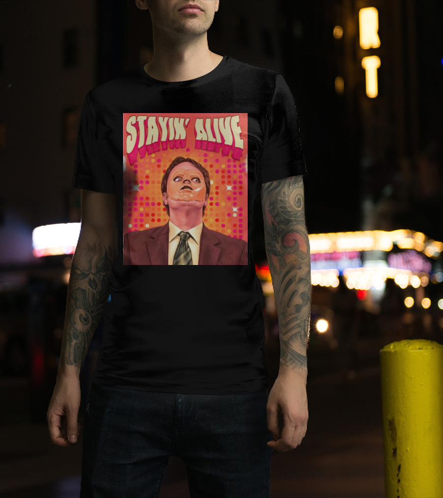 Stayin' Alive Dwight Schrute Retro Disco T-Shirt
