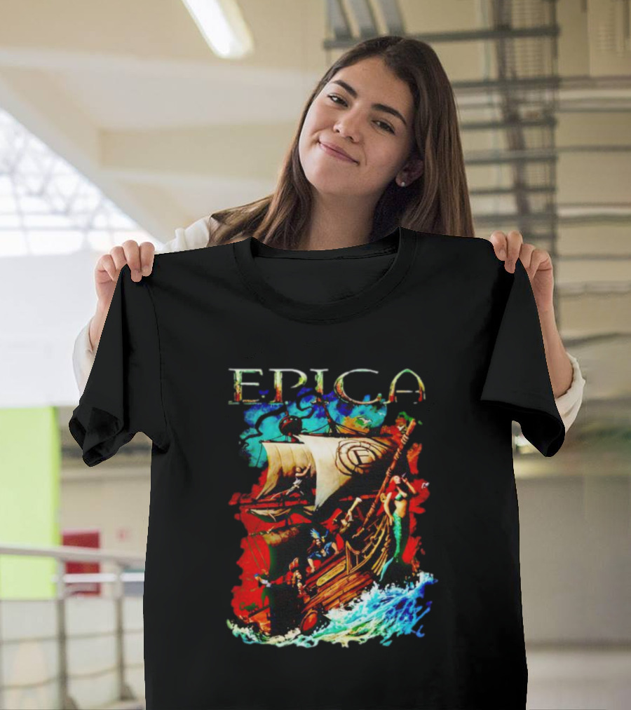 EPICA Pirate Ship Adventure With Mythical Creatures And Ocean Waves T-Shirt