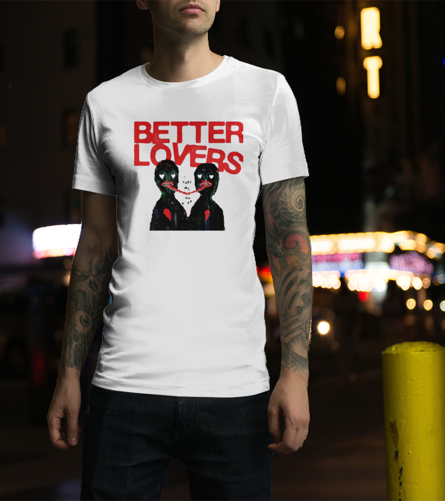 Better Lovers Distorted Figures With Textured Red Letters T-Shirt