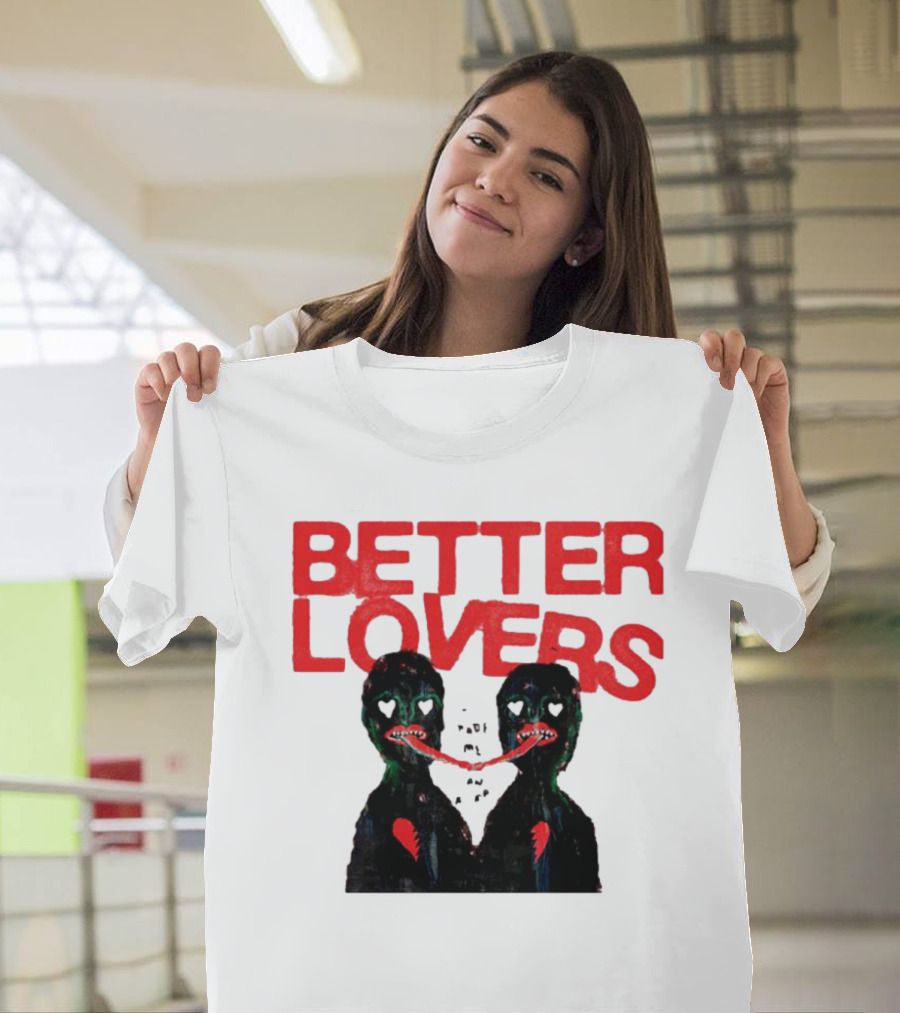 Better Lovers Distorted Figures with Textured Red Letters T-Shirt