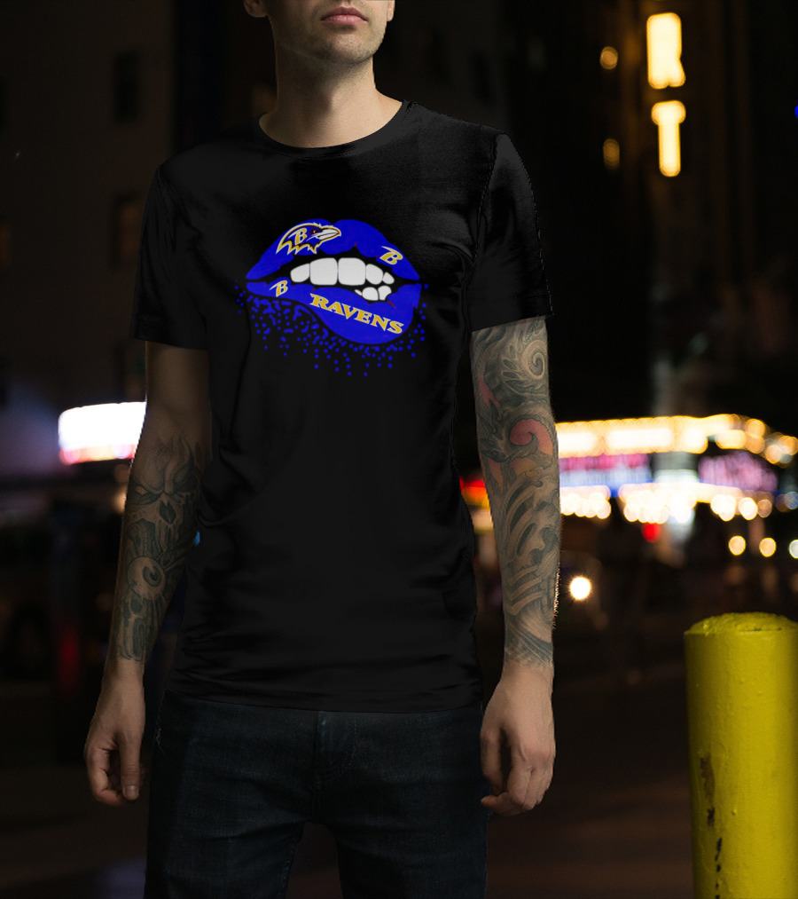 Baltimore Ravens B Lip Logo Blue And White Fan T-Shirt
