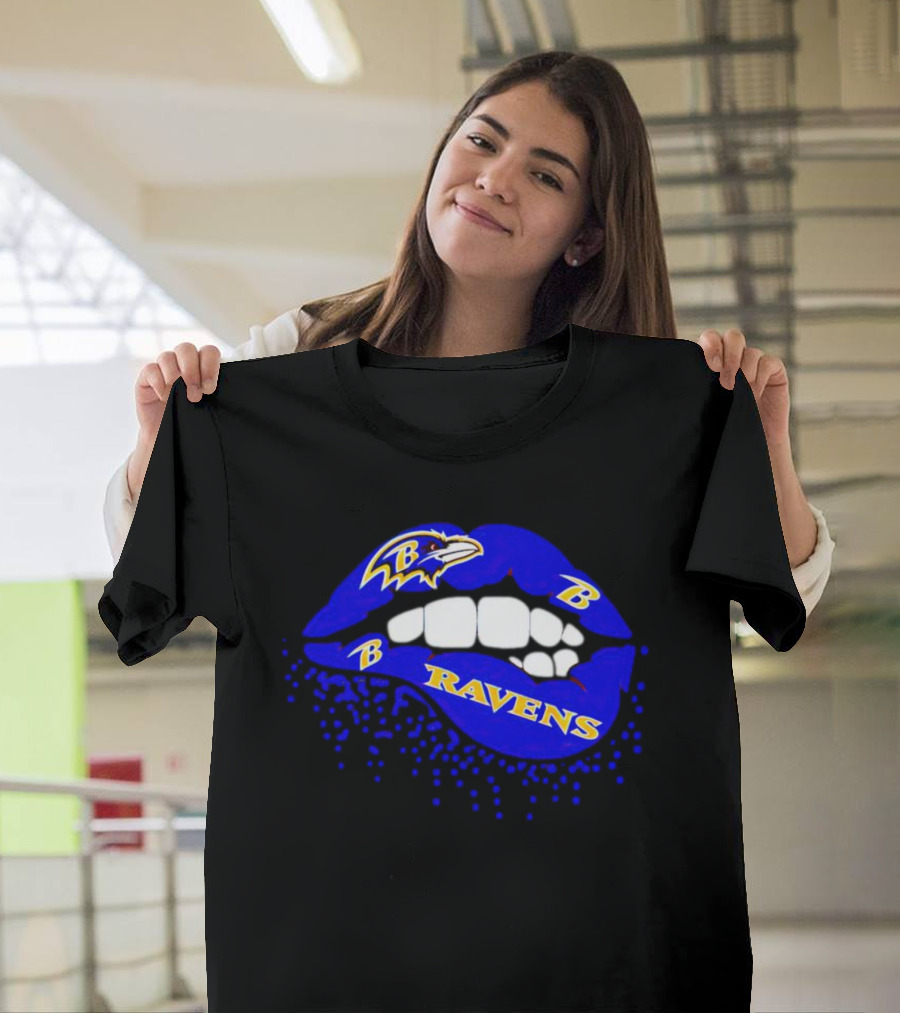 Baltimore Ravens B Lip Logo Blue And White Fan T-Shirt