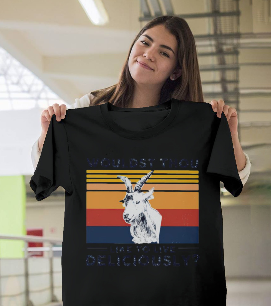 Wouldst Thou Like to Live Deliciously Goat Vintage Style Stripes T-Shirt