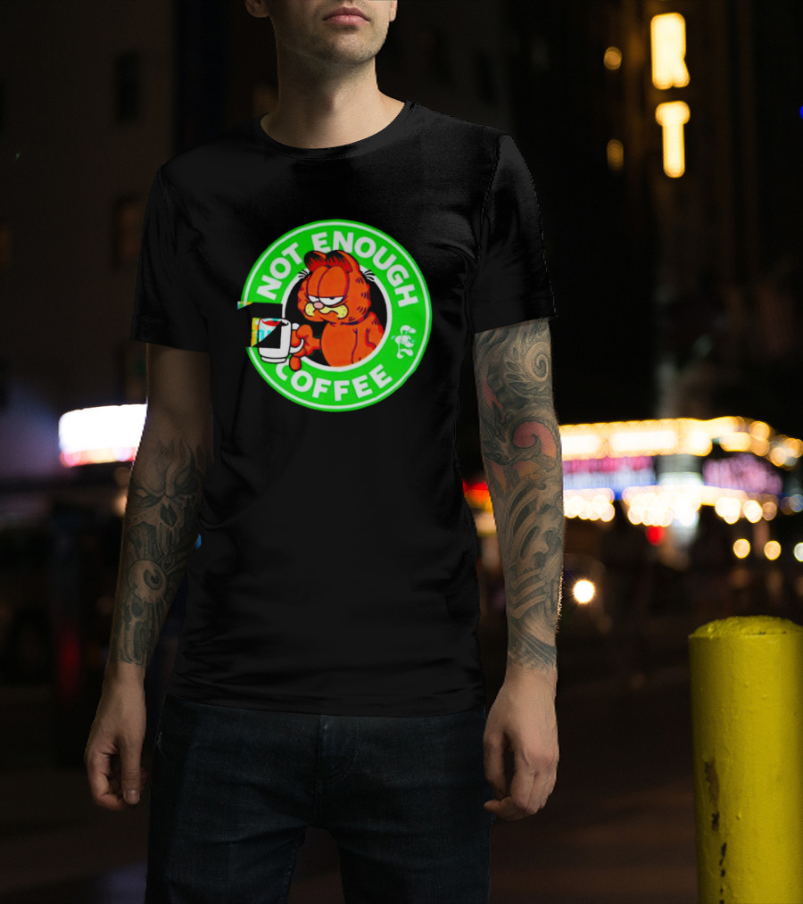 Garfield Not Enough Coffee Circular Green Badge Mood T-Shirt