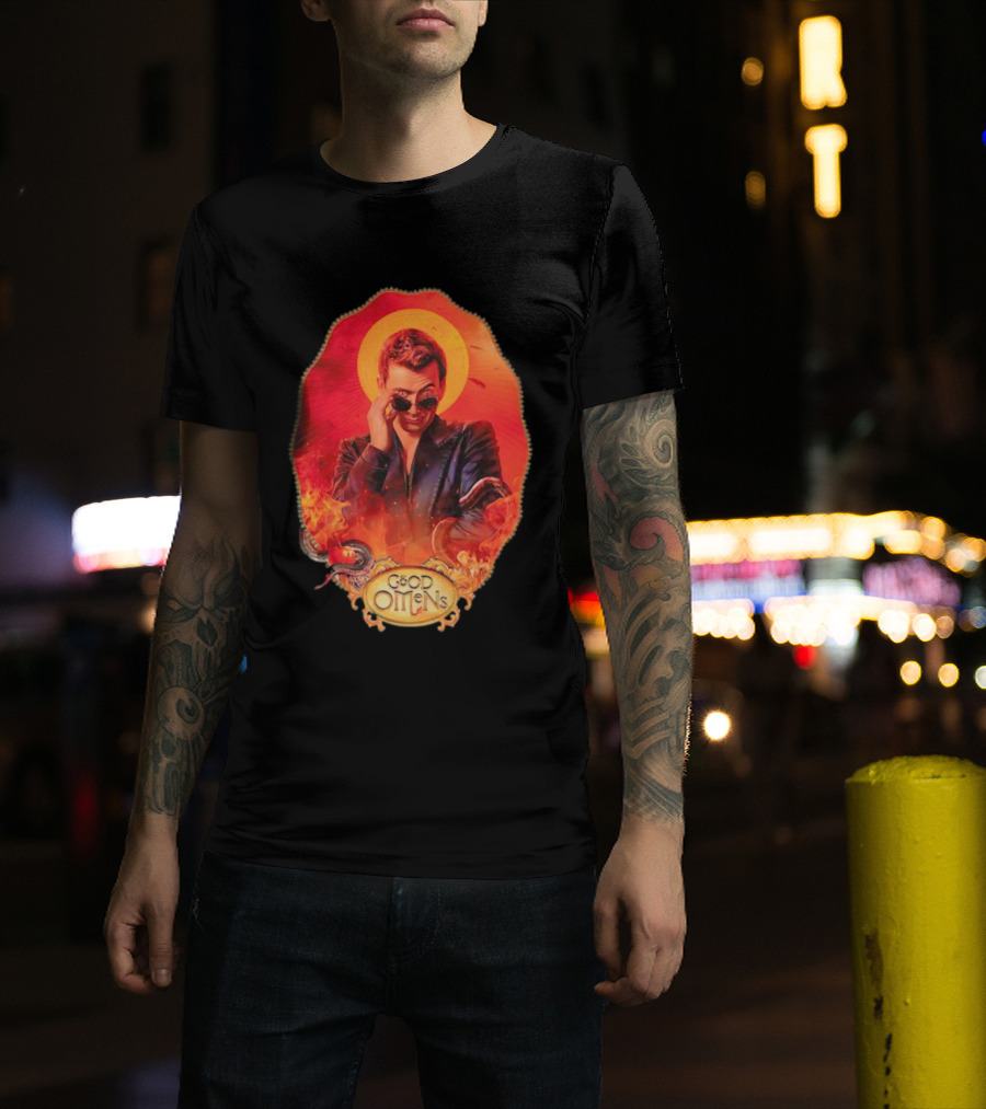 Good Omens Crowley With Flames And Serpent Halo T-Shirt