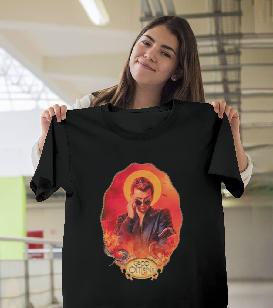 Good Omens Crowley With Flames And Serpent Halo T-Shirt