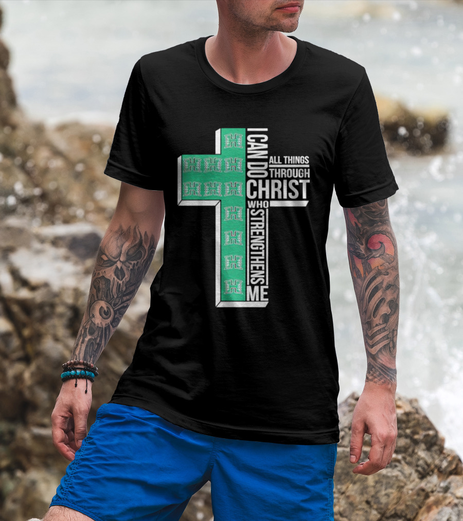 Hawaii Rainbow Warriors ‘I Can Do All Things Through Christ Who Strengthens Me’ Cross T-Shirt