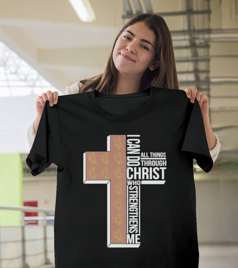 Wyoming Cowboys I Can Do All Things Through Christ Who Strengthens Me Cross T-Shirt